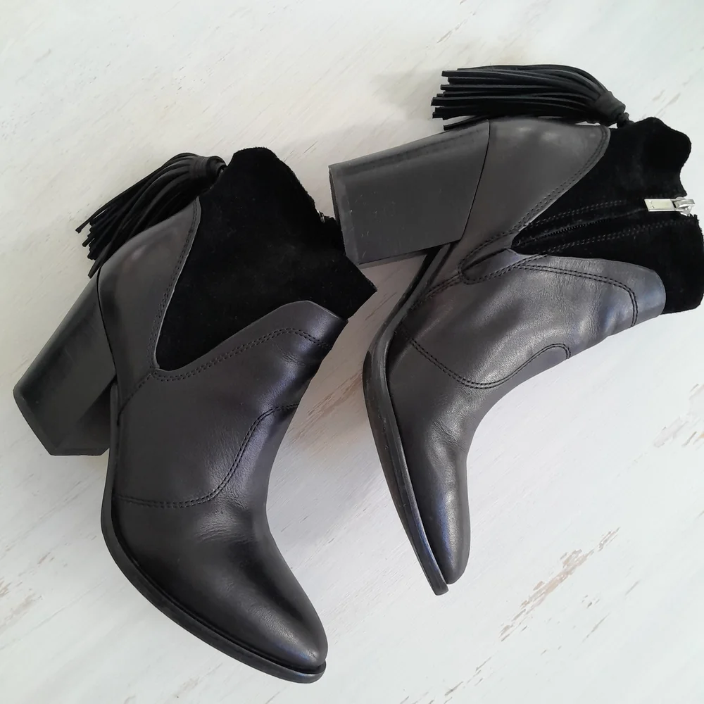 Marc Fisher Black Leather Block Heel Boots Size 6